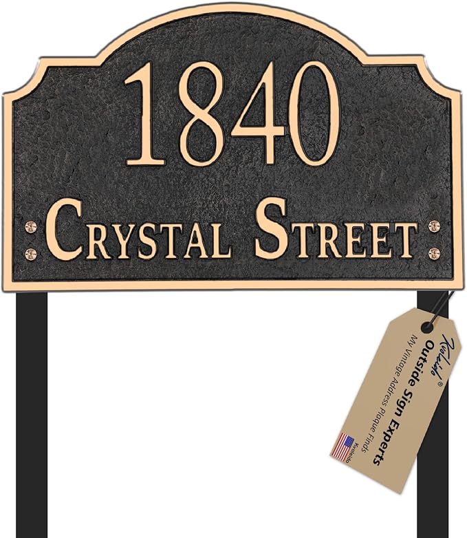 Personalized Address Sign LAWN MOUNTED - Custom House Number Sign Plaque,Address Plaque,House Address Numbers for Outside House Lawn,Yard,Ground,Garden,Drive Way Metal Free Standing with Stakes(Rose