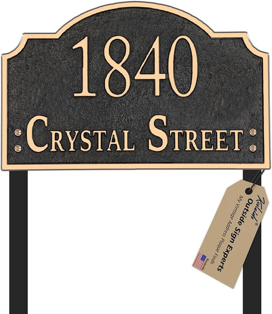 Personalized Address Sign LAWN MOUNTED - Custom House Number Sign Plaque,Address Plaque,House Address Numbers for Outside House Lawn,Yard,Ground,Garden,Drive Way Metal Free Standing with Stakes(Rose