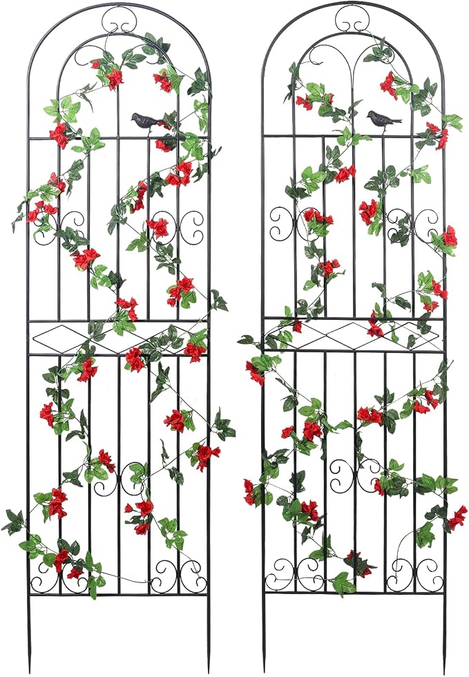 2 Pack 70.8" H x 19.7" W Metal Garden Trellis with Black Coating, Wire Lattice Grid Panel for Climbing Plants Outdoor Roses Vine Cucumbers Vegetables Flower Support (70.8" H, 2 Pack)