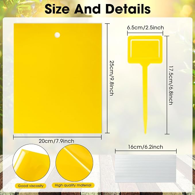 Qualirey 220 Pcs 7.87 x 9.84 Inch Yellow Sticky Traps for Plant Gnats Dual Sided Fruit Fly Sticky Traps for Indoor Outdoor with Twist Ties & Plastic Holders for Insect, Fungus Gnat, Whiteflies, Aphids