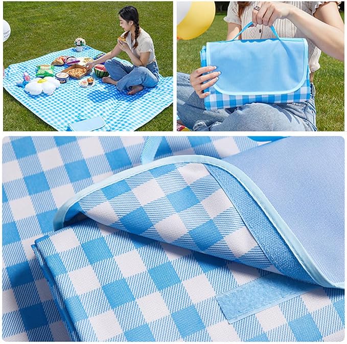 LRUUIDDE Extra Large Picnic Blanket Beach Blankets, Outdoor Foldable Waterproof Sand Mat for Beach Camping Hiking Travel Family Concerts Grass Park Music Festival Lawn Mats (Blue, 80x80inch)