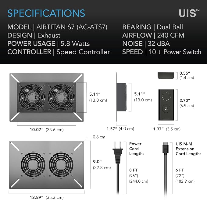 AC Infinity AIRTITAN S7, Ventilation Fan 12 " with Speed Controller. | IP-55 Rated for Crawl Space, Basement, Garage, Attic, Shed, Hydroponics, Grow Tents