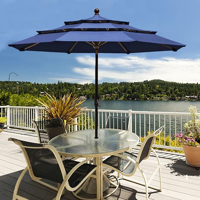 EliteShade USA 10-Year-Non-Fading 9ft 3-Tier Market Patio Umbrella, Commercial Grade Outdoor Table Umbrella with Crank Open, Windproof & UPF 50+ UV Protection, Heavy Duty Ventilation for Garden, Deck, Pool, Backyard, Beach & Bistro, Navy Blue