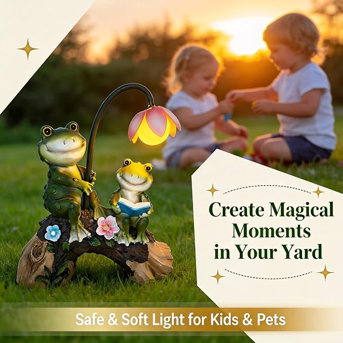 Solar Frog Garden Statue with Flower Lamp for Outdoor, Waterproof Frogs Garden Decor for Yard, Lawn , Balcony, Garden Figurine Lights for Patio Decor, Ideal Gift for Garden Lovers & Homeowners