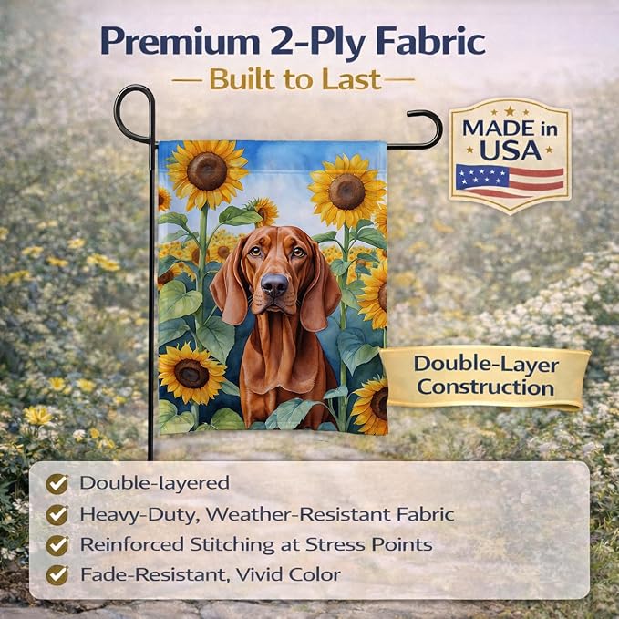 Caroline's Treasures DAC6148GF Redbone Coonhound in Sunflowers Garden Flag Mailbox Flag Decorative Yard Flag Banner Outside Patio Artwork Yard Flower Beds, Garden Size, Multicolor
