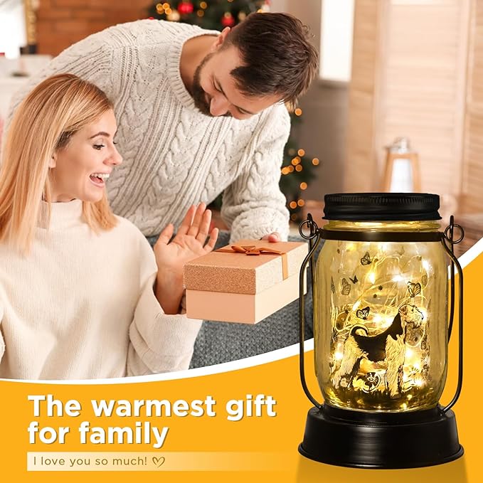 kyoryuger Terrier Dog Gifts for Women/Men, Pet Solar Lanterns Terrier Dog Lovers Lantern Pet Loss Dog Memorial Lights Solar Garden Decoration for Yard,Patio,Backyard,Torches Light