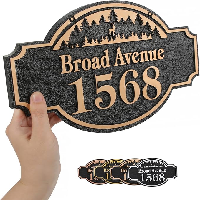 Address Plaque Deer & Forest - 12'' x 7.28'' Custom Address Sign for House,House Number Plaque Sign for Outside House,Driveway,Mailbox Easy Installation Metal & Large Options (Style 4)