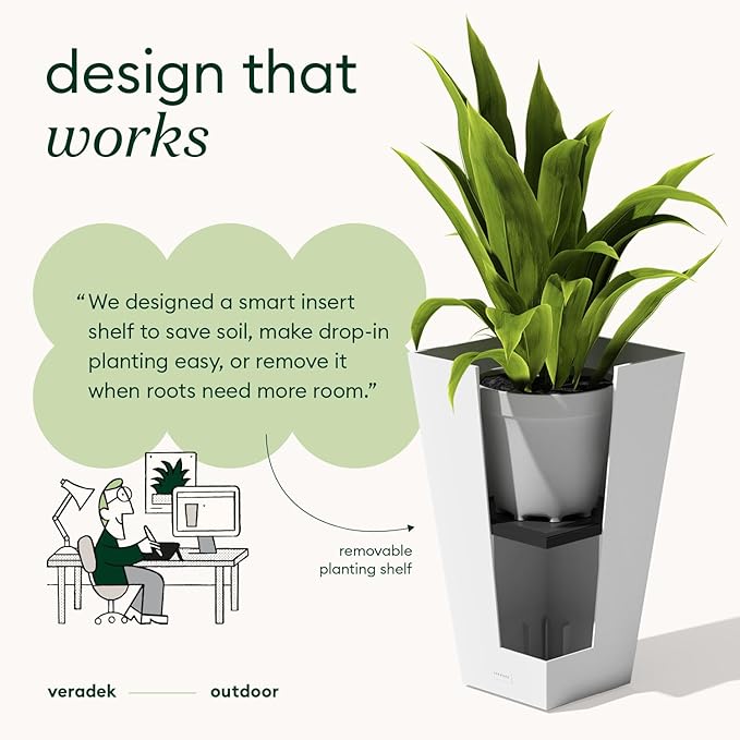 Veradek V-Resin Indoor/Outdoor Taper Planter, 2-Pack (24 inch, White)