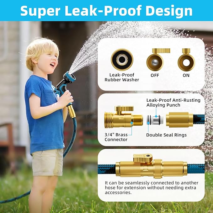 Garden Hose, Non-Expandable Water Hose 25 ft, Flexible, Kink & Leak Proof Water Pipe with 10-Function Spray Nozzle, Lightweight Outdoor Hose for Yard, Lawn, Car Wash, RV and Home Use