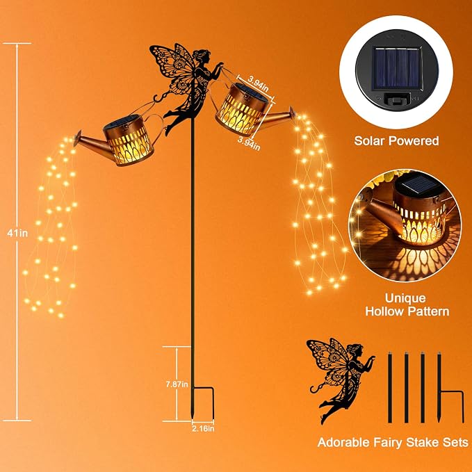 2 Pack Solar Watering Can Lights, Fairy Solar Garden Lights Outdoor Decoration, Waterproof Hanging Lantern Landscape Light for Yard Patio Lawn, Gardening Gifts for Mom Grandma (Warm White)