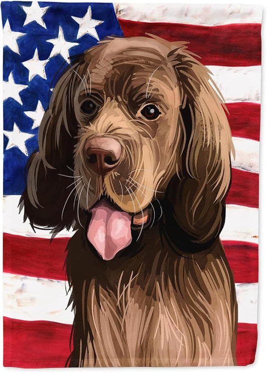 Caroline's Treasures CK6729CHF Sussex Spaniel Dog American Flag House Flag Large Porch Sleeve Pole Decorative Outside Yard Banner Artwork Wall Hanging, Polyester, House Size, Multicolor