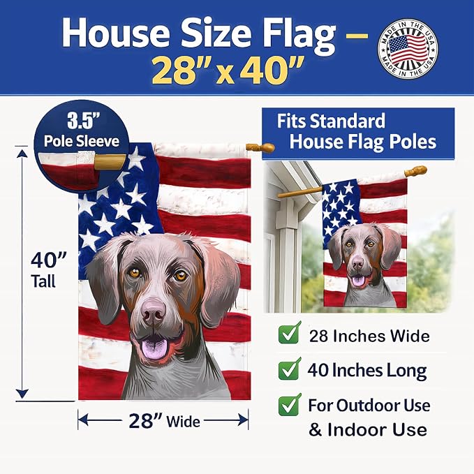 Caroline's Treasures CK6649CHF Pointer Dog American Flag House Flag Large Porch Sleeve Pole Decorative Outside Yard Banner Artwork Wall Hanging, Polyester, House Size, Multicolor