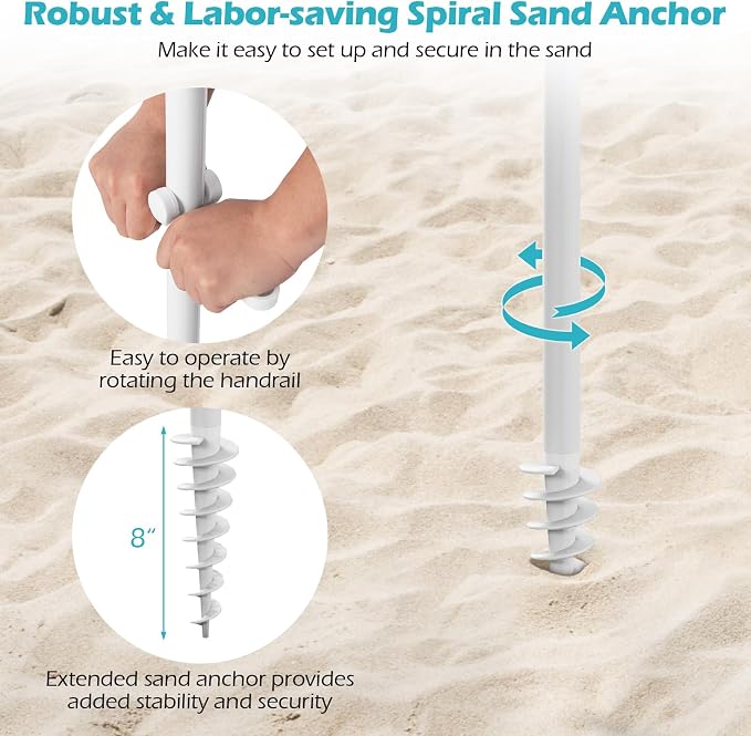 HAPPYGRILL 6.5 FT Outdoor Fringe Beach Umbrella, UPF50+ Sun Protection, Portable Sunshade with Carrying Bag, Push Button Tilt, Patio Tassel for Garden Lawn Poolside Table, Green