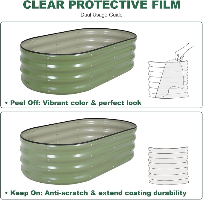 Galvanized Raised Garden Bed - 4×2×1ft (2 Packs) Planter Raised Beds for Gardening | Oval Metal Garden Planter Box with Safety Edging and Gloves for Vegetables Fruits and Flower OliveGreen