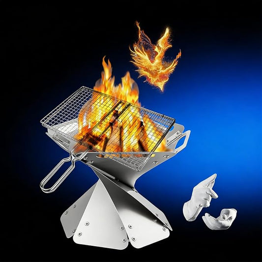 Portable Fire Pit - Foldable Stainless Steel Camping Fire Bowl & Grill - Compact Bonfire Pit for Backyard, Patio, Garden Parties & Camping Trips, 12.6 Inch