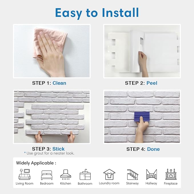 COMSTICKC 3D Faux Brick Wall Panel Peel and Stick Wall Covering, White with Gray Spots, 12 Pcs of 22.8" x 11.8", UrltraLight PVC 3D Brick Wall Stickers Decorative Tiles for Indoor Deocr, 22.48 sq.ft