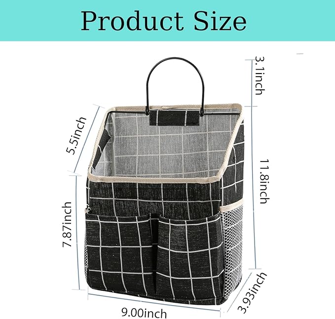 2pcs Wall Hanging Storage Bag,Wall Hanging Organizer Bags with Pockets, Wall Organizer Storage for Dormitory Bathroom Bedroom Kitchen(Black Grid), 0229-xmbsometeth