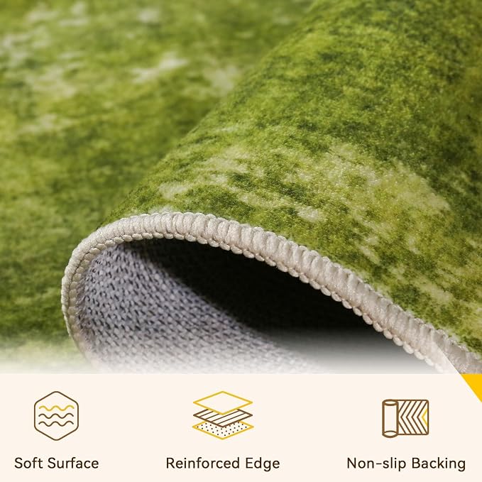 RELEANY Washable 8'x10' Abstract Area Rug for Living Room Grass Green | Carpet for Bedroom, Kitchen, Office, Hallway and Entryway, Printed Pattern, Non‑Slip, Soft, Stain‑Resistant, Easy to Clean