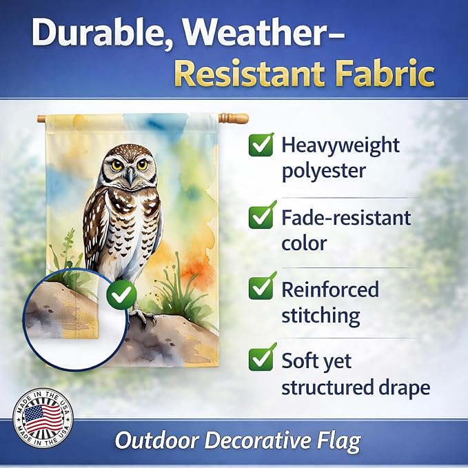 Caroline's Treasures Burrowing Owl House Flag Large Porch Sleeve Pole Decorative Outside Yard Banner Artwork Wall Hanging, Polyester, House Size, Multicolor