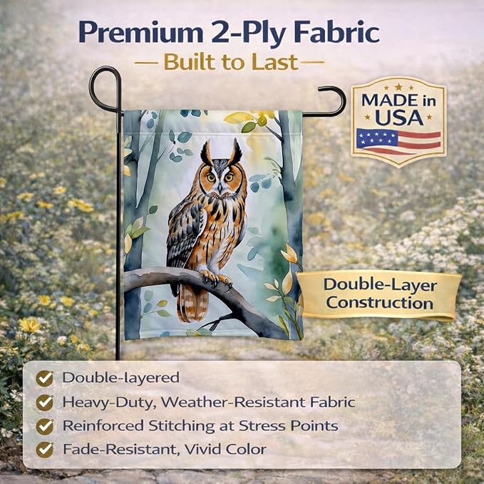 Caroline's Treasures LongEared Owl Garden Flag Mailbox Flag Decorative Yard Flag Banner Outside Patio Artwork Yard Flower Beds, Garden Size, Multicolor