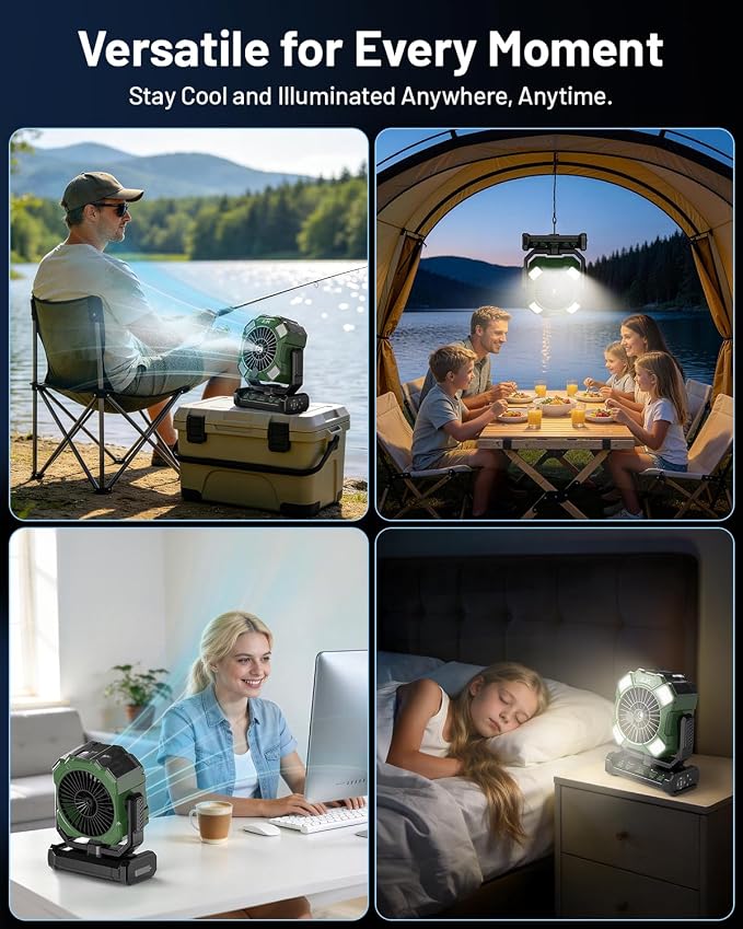BLBS Misting Fan, Portable Camping Fan with 11oz Water Tank, 160Min Misting, 24000mAh Battery Powered Fans with 4 Speeds, 4 Timers, Light & Hook, Must-Have for Camping, Fishing, Beach & Hiking