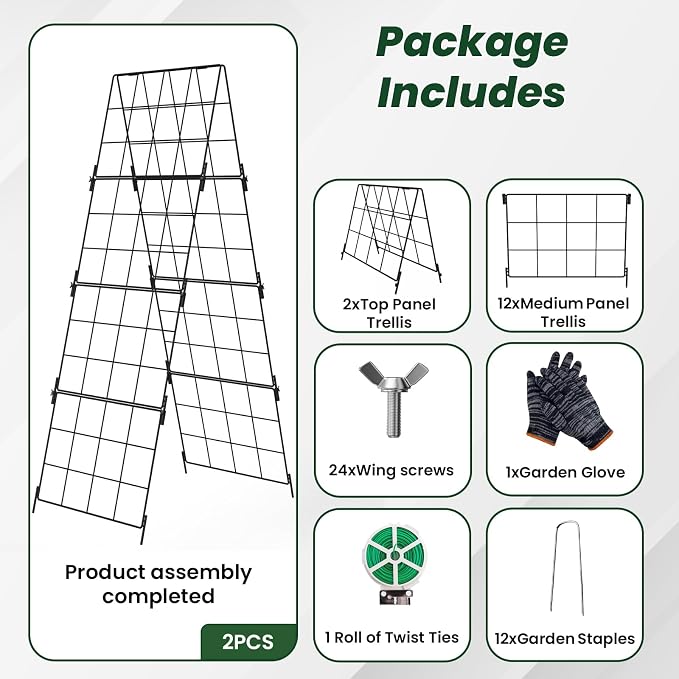 Adjustable A-Frame Trellis for Climbing Plants Outdoor, 48"x32" Cucumber Trellis for Raised Bed, Metal Garden Trellis with Grid Design, Tomato, Grape, Bean, Pea, Squash, Vegetable Trellis (Black)