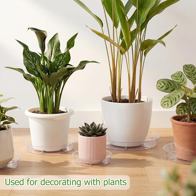 Gejoy 40 Pack Plant Saucers 6inch /8inch /10inch, Thick Durable Clear Plastic Plant Trays for Pots, Heavy Duty Drip Trays Water Catcher Flower Pot Saucers for Indoor Outdoor, Prevent Water Overflow
