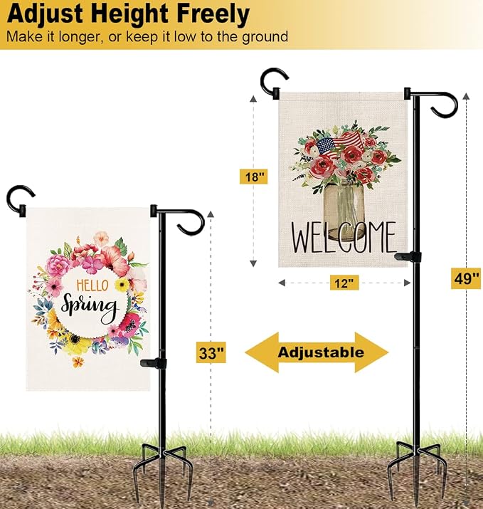 49 Inch Garden Yard Flag Stand Holder with 5 Forked Base for 12 X 18 Sign Decoration, 1 Pack