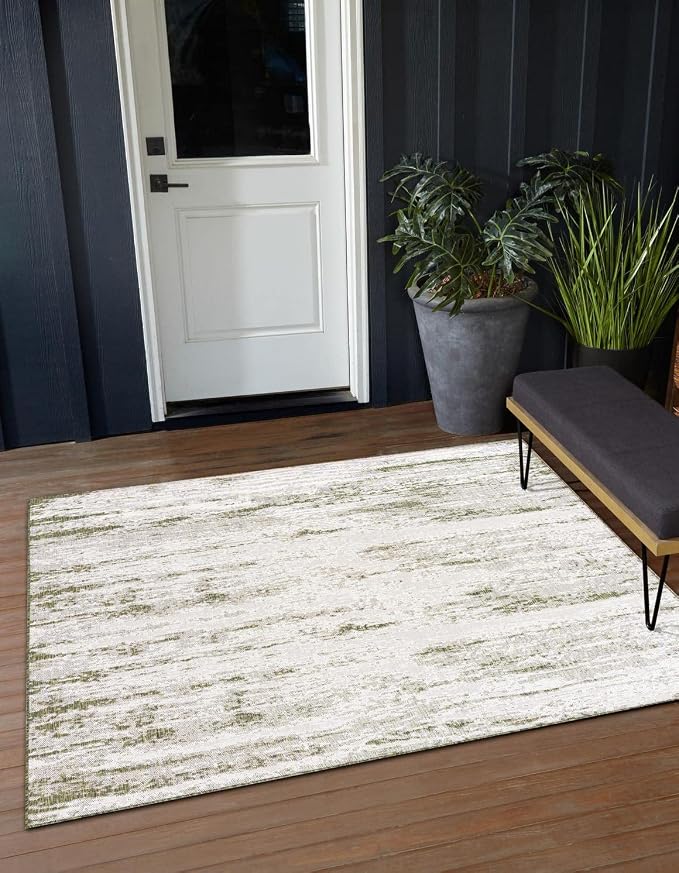 Unique Loom Outdoor Modern Collection Area Rug - Cartago (10' Square, Green/ Ivory)