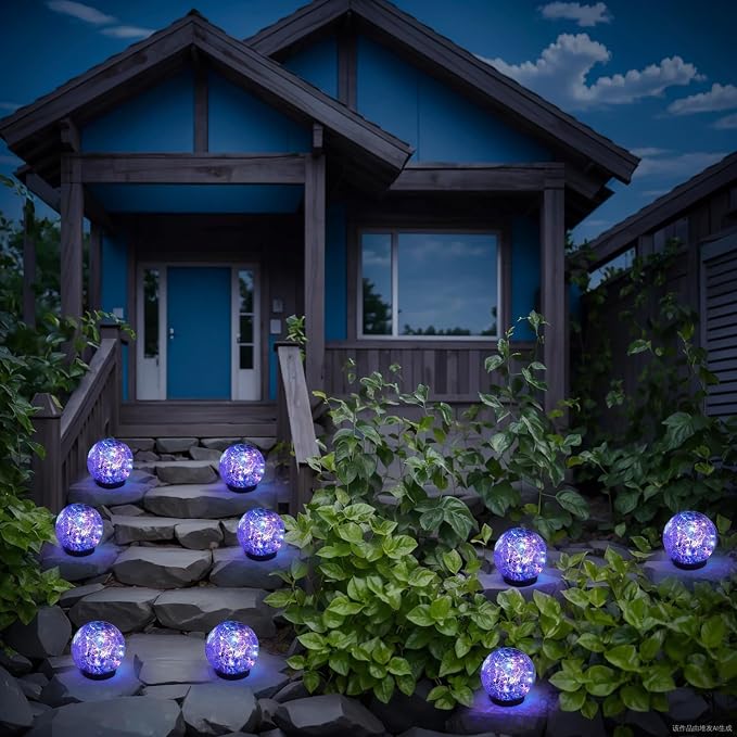 SyouHome Solar Garden Lights Outdoor Waterproof, 4 Pack LEDs Cracked Glass Ball Light, Ground Landscape Garden Decor, Solar Globe Decorative for Pathway/Patio/Lawn/Yard (Multicolor)