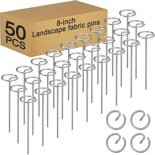Heavy-Duty Landscape Staples – 50 Pcs 8-Inch G-Shaped Thickened Galvanized Garden Fabric Staples,Rust-Resistant Ground Cover Pins for Weed Barrier, Erosion Control & Landscaping Projects