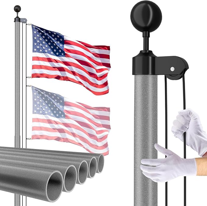 Flag Pole for Outside House, 25 FT Heavy Duty 45K PSI & 95 HBW Hard Aerospace Aluminum Flagpole Kit, Unbending Outdoor In-Ground Flag Poles with 3x5 American Flag for Yard, Residential or Commercial