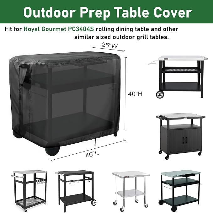 Outdoor Prep Table Cover for Expert Grill Outdoor Food Prep Cart, 46inch BBQ Grill Cart Cover Waterproof Buffet Grill Table Bar Tool Carts Covers - 46"Lx25"Wx40"H, Black