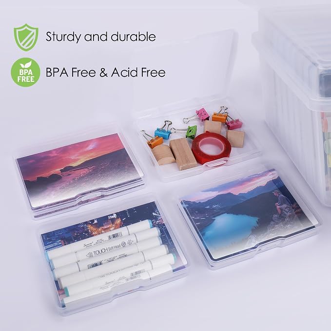 Photo Storage Box 5" x 7", Extra Large Photo Storage Container | 18 Inner Cases, Clear Picture Box with Handle, Seeds Organizer for Pictures, Arts, Crafts, Sewing, Stickers, Office Supplies