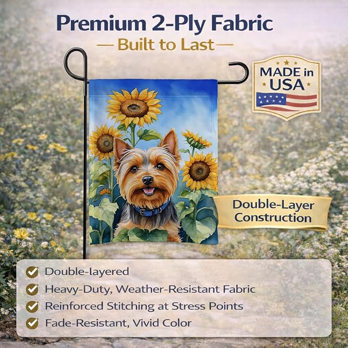 Caroline's Treasures DAC6165GF Silky Terrier in Sunflowers Garden Flag Mailbox Flag Decorative Yard Flag Banner Outside Patio Artwork Yard Flower Beds, Garden Size, Multicolor