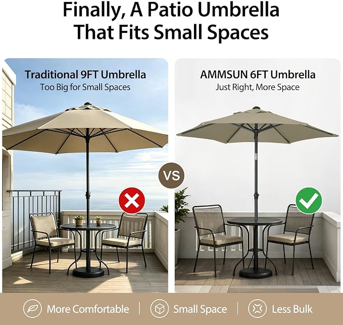 AMMSUN 6ft Patio Umbrella Outdoor Table Umbrellas with Push Button Tilt, UPF50+ Premium Steel Pole and Ribs for Deck, Lawn, Garden, Backyard & Pool (Khaki)