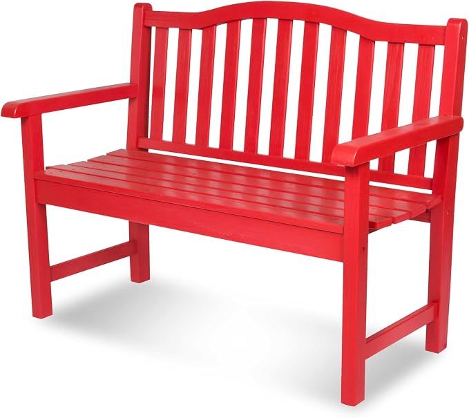 Shine Company Belfort Outdoor Solid Wood Patio Garden Bench, Ergonomic Seat, 22" D x 44.75" W x 36" H, Chili Red