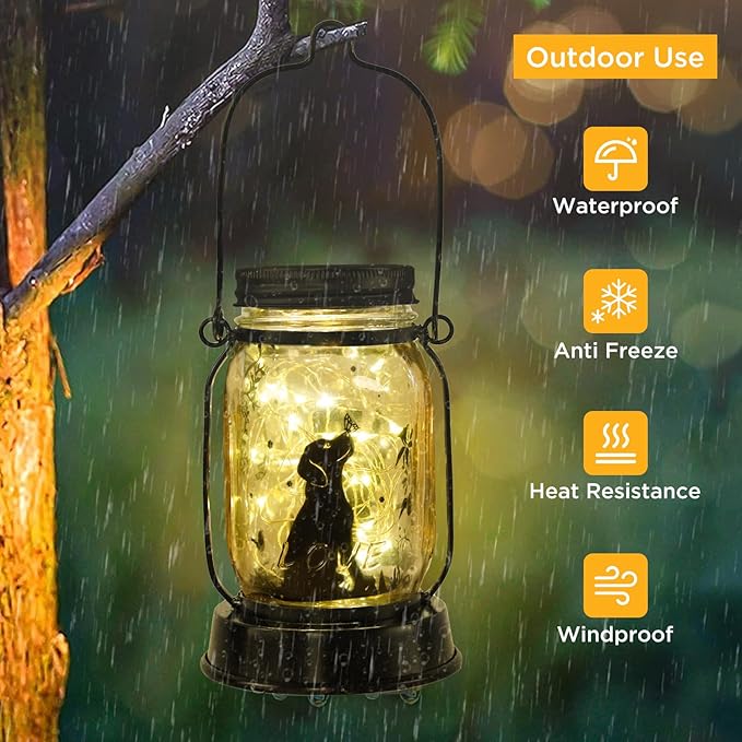kyoryuger Dog Lover Gifts for Women/Mom/Grandma/Sister, Dog Butterfly Solar Lights Outdoor Hanging Dog Solar Lanterns Outdoor Fairy Lights, Puppy Decor for Yard Lawn Garden Patio Torch Birthday Gift