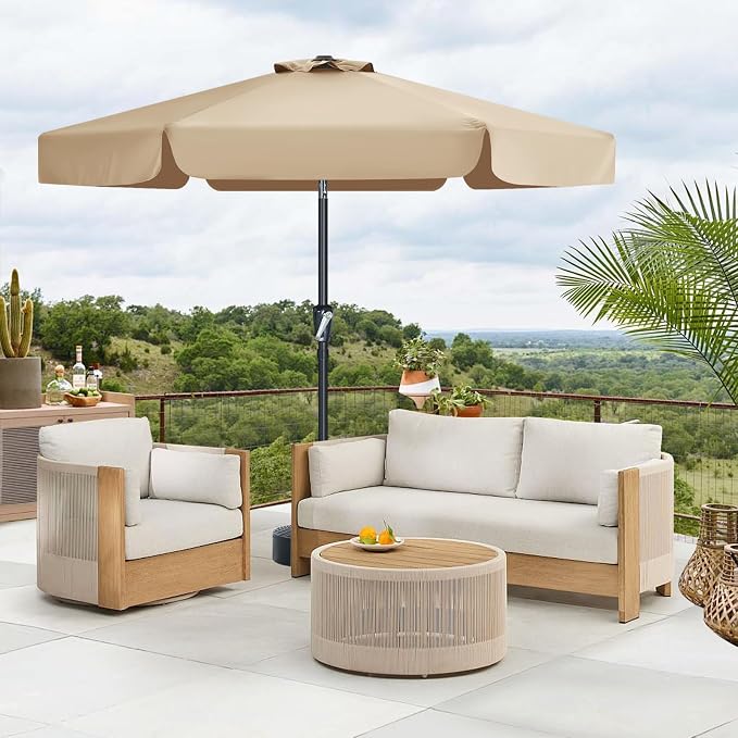 MASTERCANOPY 7.5ft Patio Umbrella with Valance, Crank and Tilt – 6 Ribs Outdoor Market Umbrella, UV/Fade Resistant, Waterproof Canopy with Wind Vent for Garden, Deck, Backyard, Pool (Tan)