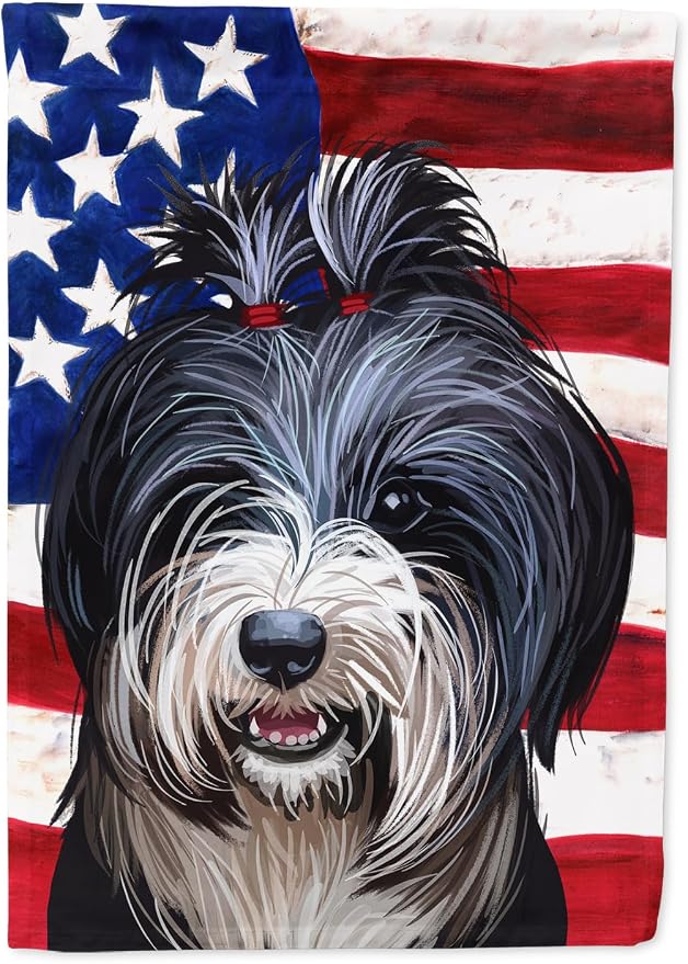Caroline's Treasures CK6740GF Tibetan Terrier American Flag Garden Flag Mailbox Flag Decorative Yard Flag Banner Outside Patio Artwork Yard Flower Beds, Garden Size, Multicolor