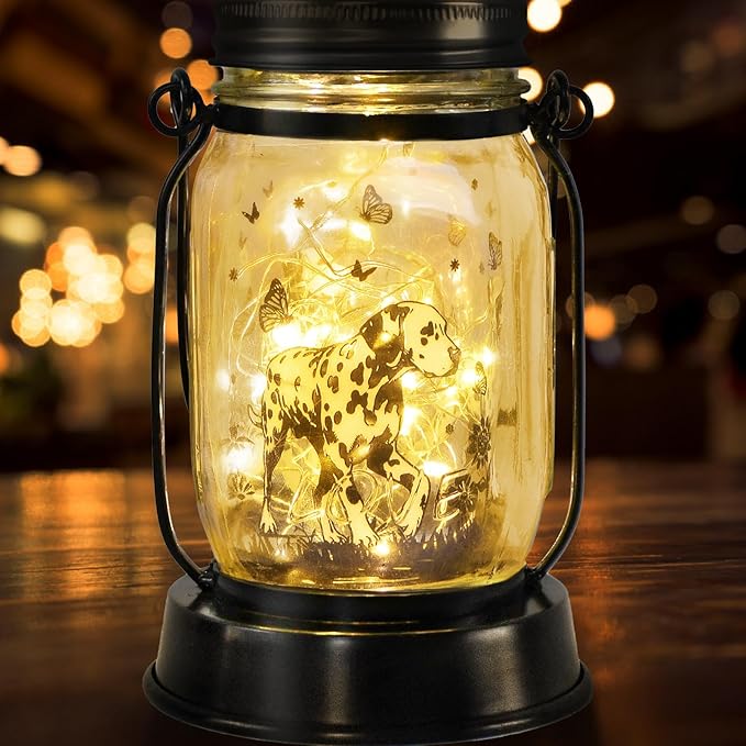 kyoryuger Dalmatian Gifts for Women/Men Dalmatian Solar Lanterns Mom Birthday Spotted Dog Lovers Lantern Pet Loss Firehouse Dog Memorial Lights Solar Garden Decor Yard, Patio,Backyard,Porch Torches