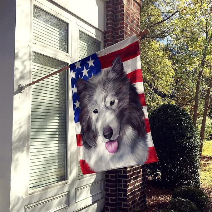 Caroline's Treasures CK6473CHF Canadian Eskimo Dog American Flag House Flag Large Porch Sleeve Pole Decorative Outside Yard Banner Artwork Wall Hanging, Polyester, House Size, Multicolor