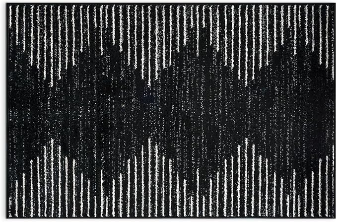 Rugshop Bohemian Stripe Stain Resistant High Traffic Area Rug Black 2' x 3' | Rectangular, Size 2' x 3', Living Room, Bedroom, Dining Room, Home Office, Kitchen, Entryway, Hallway, Nursery, Kids Room