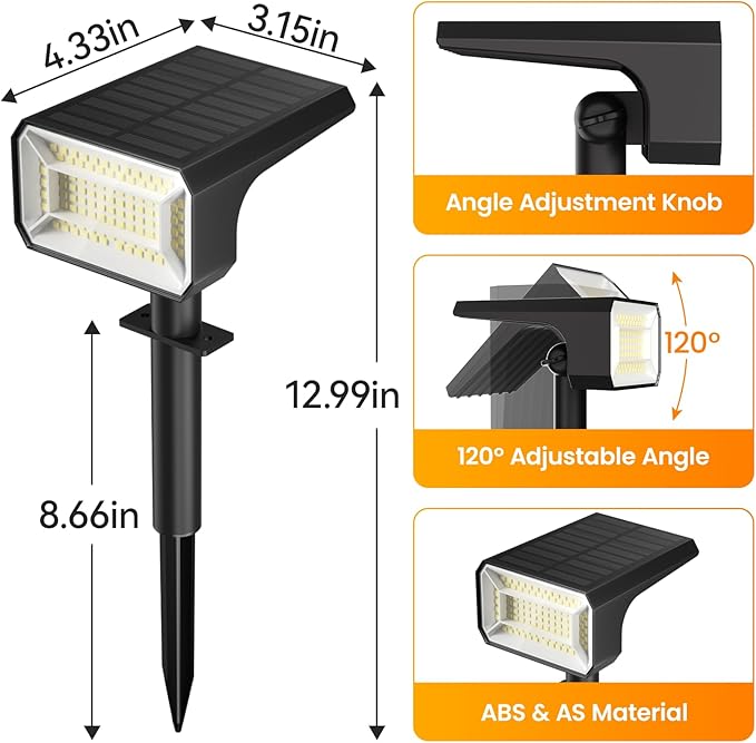 Fabrito 8 Pack Solar Spot Lights Outdoor Waterproof IP67, [108 LEDs, 4 Modes] Dusk to Dawn Spotlights for All Night, 2-in-1 Solar Landscape Lights for Garden, Yard, Tree, Pool, Warm White