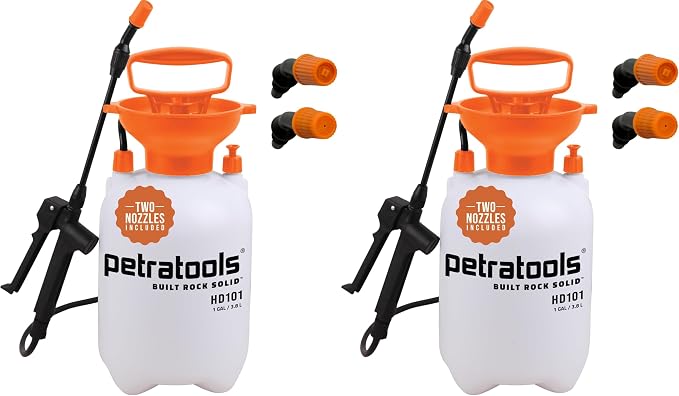 Petratools 1 Gallon Pump Sprayer – HD101 Garden Sprayer for Weeds, Lawn Care & Pesticides – 52” Long Hose, 2 Nozzles & Easy Carry Handle – Durable & Lightweight (Pack of 2)