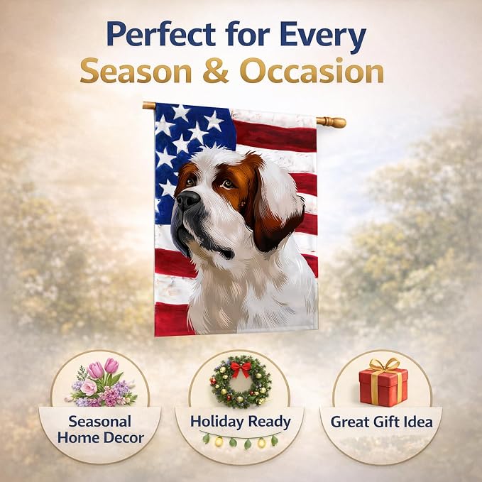 Caroline's Treasures CK6393CHF Alpine Mastiff American Flag House Flag Large Porch Sleeve Pole Decorative Outside Yard Banner Artwork Wall Hanging, Polyester, House Size, Multicolor