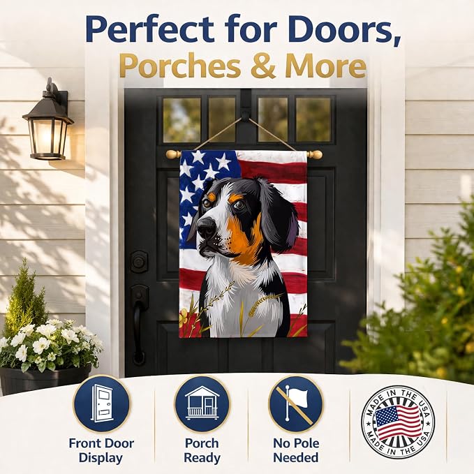 Caroline's Treasures CK6516CHF Entlebucher Mountain Dog American Flag House Flag Large Porch Sleeve Pole Decorative Outside Yard Banner Artwork Wall Hanging, Polyester, House Size, Multicolor
