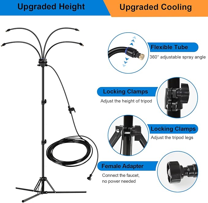 Standing Misters for Outside Patio, Adjustable Height 5.3 FT Stand Misting System for Cooling Outdoor, Water Mister for Mist Playing, Patio Cooling, Backyard