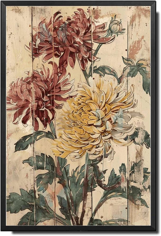 Metal Sign Tin Sign Vintage Autumn's Antique Beauty Chrysanthemum Tin Sign for Vintage Rustic Charm and Shabby Chic Bar Signs for Home Decor for Club 8×12 Inches with Metal Frame