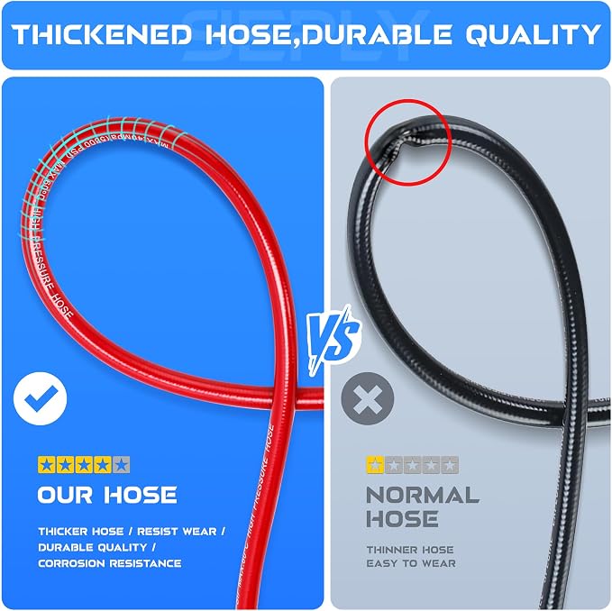 Sewer Jetter Kit for Pressure Washer, 100FT 5800 PSI Drain Cleaner Hose with 1/4" NPT Corner, Rotating and Button Hose Sewer Jetting Nozzle, Waterproof Tape, Pearl Corsage Pin, Spanner, Glove